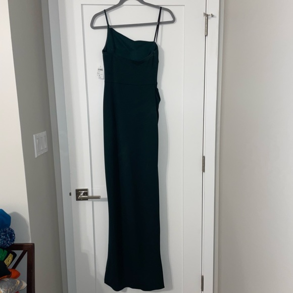 NWT Windsor Store Alda One-Shoulder High Low Crepe Dress in Hunter Green - Picture 3 of 6